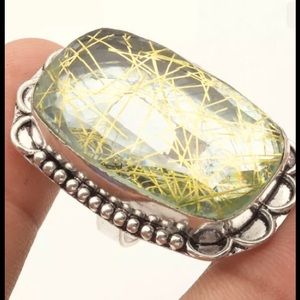 Golden Rutile Quartz Silver Plated Ring